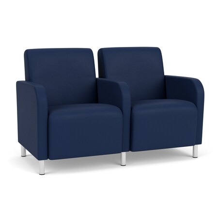 Lesro Siena Lounge Reception 2 Seat Tandem Seating, Brushed Steel, MD Ink Upholstery SN2103